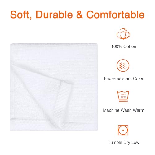 Amazon Basics Cotton Washcloths, Lightweight Quick-Dry, Absorbent Face and Body Towel Set, 12" x 12", White, 12-Pack - color: White, size: 12 Piece, style: Washcloth (Pack of 12)
