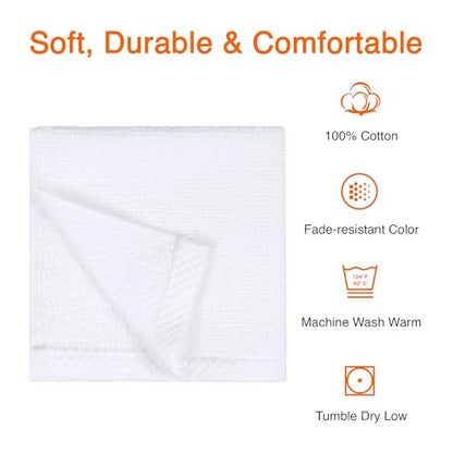 Amazon Basics Cotton Washcloths, Lightweight Quick-Dry, Absorbent Face and Body Towel Set, 12" x 12", White, 12-Pack - color: White, size: 12 Piece, style: Washcloth (Pack of 12)