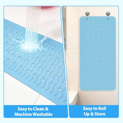 Non Slip Bathtub Mat & Shower Mat, 31x15 Anti Slip Bath Mat for Tub, Soft TPE Anti-Skid Bathroom Mat with 194 Suction Cups & Drain Holes, Wave-Textured Grip, Machine Washable (Light Blue) - color: Light Blue