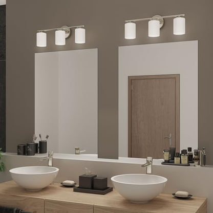 Replay Collection 3-Light Etched White Glass Modern Bath Vanity Light Brushed Nickel - color: Brushed Nickel, size: 3-Light