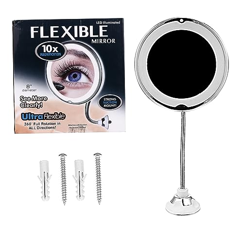 Ipetboom 10X Magnifying LED Makeup Mirror with Suction Cup Bathroom Tabletop Lighted Mirror for Cosmetics Adjustable Brightness Portable Design for Travel and Home Use - size: 40.00X20.00X8.00CM