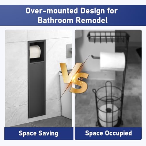 in Wall Toilet Paper Holder w/Cabinet for Bathroom Remodel | Over-mounted Toilet Roll Holder, 304 Stainless Steel Tissue Paper Holder with Dispenser (Matte Black) - color: Matte Black
