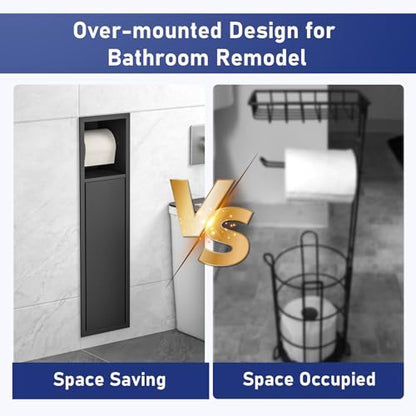 in Wall Toilet Paper Holder w/Cabinet for Bathroom Remodel | Over-mounted Toilet Roll Holder, 304 Stainless Steel Tissue Paper Holder with Dispenser (Matte Black) - color: Matte Black