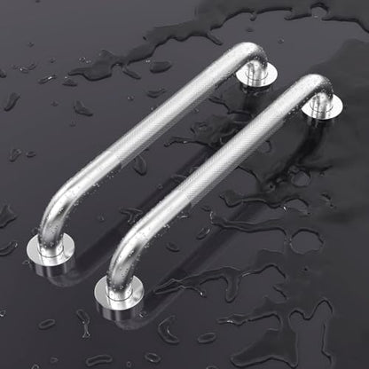 FANHAO 2 Pack Shower Grab Bar, 16 Inch Stainless Steel Bathroom Grab Bar with Anti-Slip Knurled Grip, Heavy Duty Shower Handle Bath Handle, Safety Bars for Elderly or Handicapped (Brushed) - color: Brushed