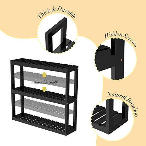Domax Bamboo Bathroom Shelf 3-Tier Wall Mount Storage Rack Multifunctional Adjustable Layer Free Standing Over Toilet Utility Shelves Living Room Kitchen (Black) - color: Black