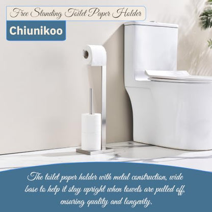 Toilet Paper Stand with Reserve - Brushed 304 Stainless Steel, Free Standing Bathroom Tissue Holder Storage for Extra Rolls - color: Brushed