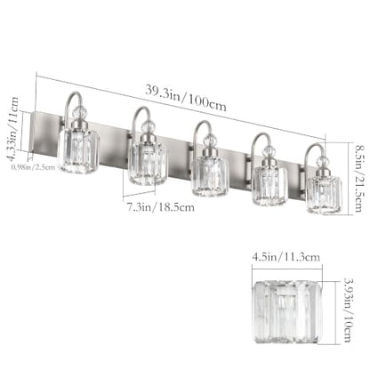 Ralbay Crystal Bathroom Vanity Light Brushed Nickel Modern 5 Light Bathroom Wall Lighting Fixtures Over Mirror - color: Round-Brushed Nickel, size: 5-light