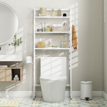 Giantex Over The Toilet Storage, 3-Tier Freestanding Bathroom Space Saver with 2 Hooks, Toilet Paper Holder & Adjustable Bottom Bar, Metal Over Toilet Bathroom Organizer for Restroom, Laundry (White) - color: White