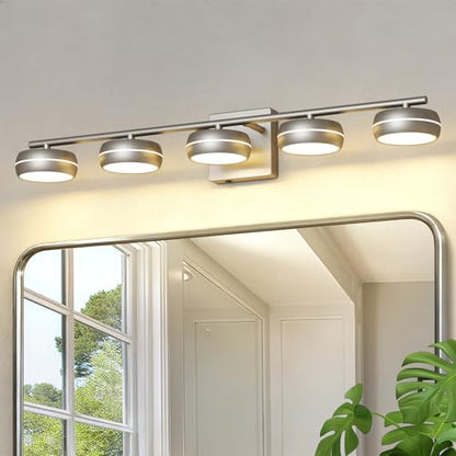 Vanity Light Fixture, 31.1 Inch 5-Light Bathroom Vanity Lighting with Brushed Nickel Finish, 5CCT Adjustable Wall Light, Dimmable Hardwired Vanity Fixture for Large Mirror, Modern Bath Spaces - size: 31 Inch Long