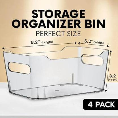 CONTROL KITCHEN Small Clear Plastic Storage Bins, Perfect for Organization or Pantry and, Fridge Organizer, Cabinet Organizers - size: Small