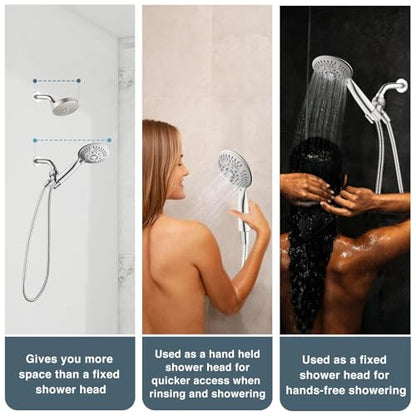 BRIGHT SHOWERS 9 Spray Settings Shower Head with Handheld High Pressure Brushed Nickel Hand Held Showerhead with 60 Inch Stainless Steel Hose and Adjustable Overhead Bracket - color: Brushed Nickel, size: 2.5 Gallon Per Minute