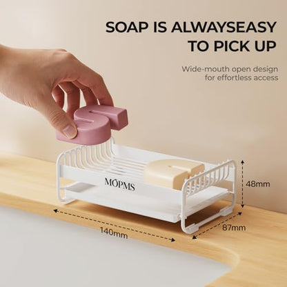 MOPMS Soap Dish for Shower, Carbon Steel Bar Soap Holder with Drainage | Durable Soap Saver with Water Tray for Bathroom, Kicthen Sink and Countertop - color: White