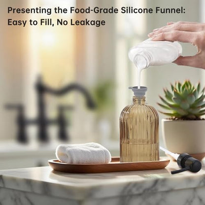 16 OZ Amber Glass Soap Dispenser, Amber Stripe Bathroom Hand Soap Dispensers with Stainless Steel Bronze Pump,Brown Glass Kitchen Hand Soap Dispenser with Oil Rubbed Bronze Pump - color: Oil Rubbed Bronze+amber, size: 1-Pack
