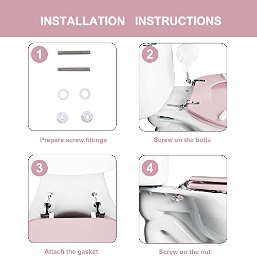 Angol Shiold Wood Toilet Seat, Zinc Alloy Hinges (Elongated, Pink) | Elongated Toilet Seat, Scratch Resistant Wood Surface, Easy to Install and Clean - color: Pink, size: Elongated