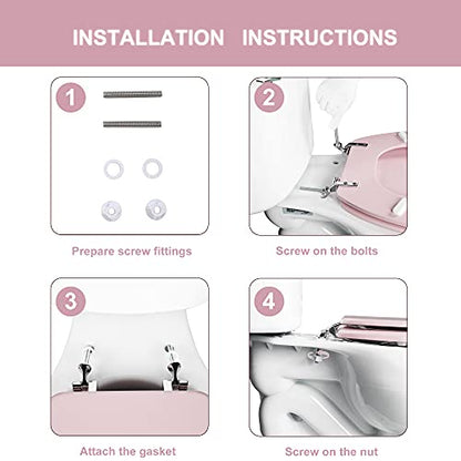 Angol Shiold Wood Toilet Seat, Zinc Alloy Hinges (Elongated, Pink) | Elongated Toilet Seat, Scratch Resistant Wood Surface, Easy to Install and Clean - color: Pink, size: Elongated