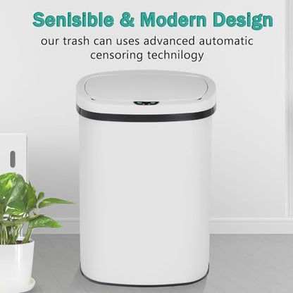 PayLessHere Kitchen Trash Can Automatic Trash Can with Lid 50 Liter 13 Gallon Touch Free High-Capacity Brushed Stainless Steel Waste Bin for Bathroom Bedroom Home Office (White) - color: White