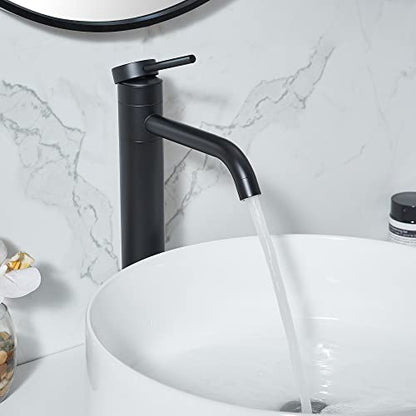Hotis Vessel Sink Faucet Black, Tall Bathroom Faucet for Sink 1 Hole, 360 Swivel Body Single Handle Faucet for Bath Sink, Mixer Spout Stainless Steel Bathroom Faucets with Pop Up Drain - color: Black