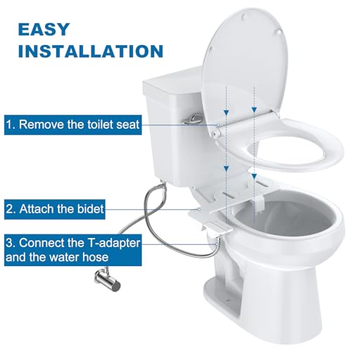 Ultra-Slim Dual Nozzle Bidet Attachment for Toilet – Non-Electric Self-Cleaning Sprayer – Adjustable Water Pressure – Brass Inlet – Feminine & Rear Wash – Easy Installation – Black/Grey - color: White Handle