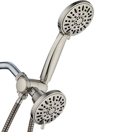 AquaDance Brushed Nickel Premium High Pressure 48-setting 3-Way Combo for The Best of Both Worlds – Enjoy Luxurious 6-setting Rain Shower Head and 6-Setting Hand Held Shower Separately or Together | Enjoy Two 6-Setting Rain & Hand Showerheads Separately o