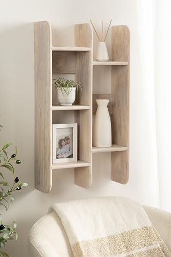Kate and Laurel Madero Transitional Solid Wood Wall Shelf, 30 x 6 x 17, Whitewash, Modern Small Ladder Shelf for Use as Living Room Display Shelf or Over Toilet Storage Shelf - color: White