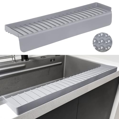 Silicone Sink Edge Protectors - Multifunction Accessories, Splash Guard & Draining Mat for Kitchen, Bathroom Sink, Steel, Granite, Quartz Countertops (Gray, 4 * 24in) - color: Gray, size: 4 * 24in