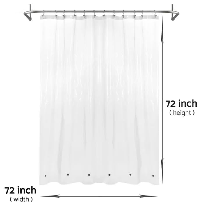 PEVA Shower Stall Curtain Liner, 72" W x 72" H, Clear, Heavy-Duty, Waterproof, for Bathroom 72x72 72INCH