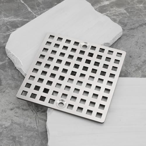 4" Shower Drain Cover Brushed 304 Stainless Steel Square Shower Drain Strainer Grid for Bathroom Floor Kitchen and More