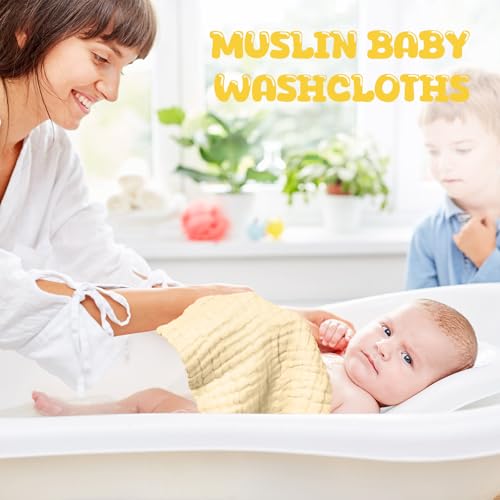 20 Pcs Baby Muslin Washcloth 12 x 12 Inch 100% Cotton Soft and Absorbent Muslin Washcloth Burp Cloth Wipe Newborn Face Towel for Baby Boy Girl Sensitive Skin(White, Light Yellow, Yellow) - color: White, Light Yellow, Yellow