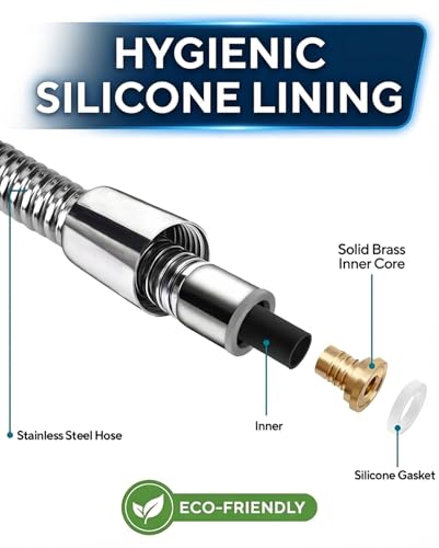 Shower Hose Extra Long 118 Inches, Flexible Stainless Steel Handheld Replacement Shower Hose, with Brass Insert and Nut - size: 118 inches