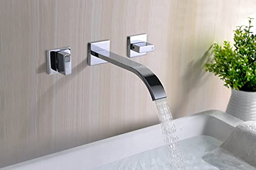 Sumerain Wall Mount Lavatory Faucet Two Handle Bathroom Faucet Brass Chrome - color: Chrome