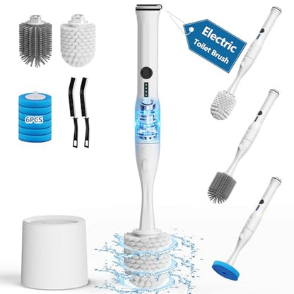 Leebein Electric Toilet Brush and Holder Set, Electric Toilet Bowl Scrubber Kit with 8 Replaceable Brush Heads, Disposable Toilet Brush with 6 Wand Cleaner Refills, 2 Pcs Crevice Cleaning Brush - color: White2