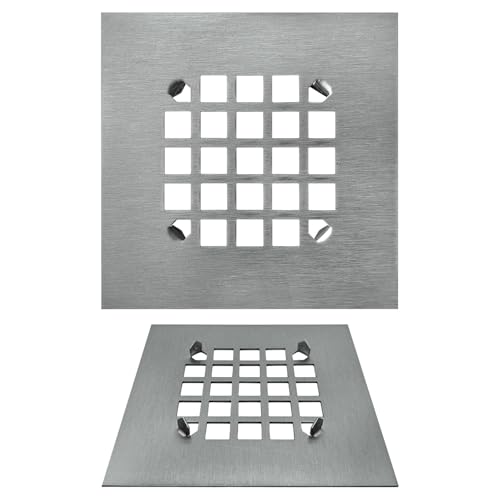 4-1/4” Square Snap-in Brushed Nickel Shower Drain - Stainless Steel Replacement - 4.25 inch Durable Floor Cover -Snap-in - Easy Installation Universal Grate Strainer - color: Brushed Stainless Steel