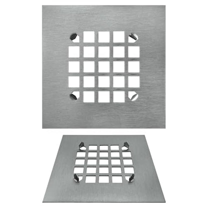 4-1/4” Square Snap-in Brushed Nickel Shower Drain - Stainless Steel Replacement - 4.25 inch Durable Floor Cover -Snap-in - Easy Installation Universal Grate Strainer - color: Brushed Stainless Steel