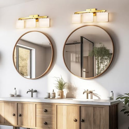 Bathroom Light Fixtures, 3-Light Modern Gold Vanity Light Over Mirror, Wall Sconces with Oval-Shaped White Glass Shades for Living Room, Bedroom, Hallway, E26 Base - color: Gold