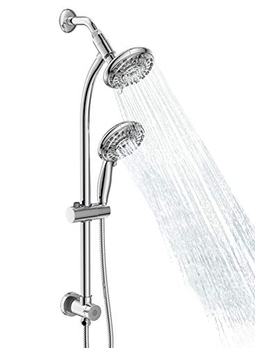 Handheld Showerhead & Rain Shower Combo for Easy Reach, 27.5" Drill-free Stainless Steel Slide Bar, 5”of 5-setting Handheld Shower and Showerhead, with 5ft Hose - Polished Chrome - color: Polished Chrome