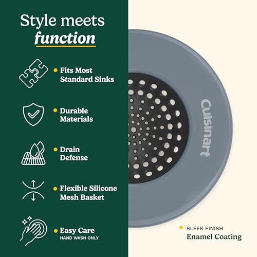 Cuisinart Stainless Steel Kitchen Sink Drain Strainer, 2-Pack, 4.35" | Fits standard 3.5in drains, silicone base and mesh, scratch-safe on steel or porcelain, enamel-coated to resist rust - color: Dark Gray