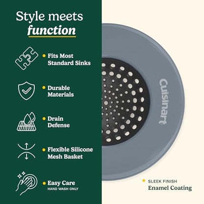 Cuisinart Stainless Steel Kitchen Sink Drain Strainer, 2-Pack, 4.35" | Fits standard 3.5in drains, silicone base and mesh, scratch-safe on steel or porcelain, enamel-coated to resist rust - color: Dark Gray