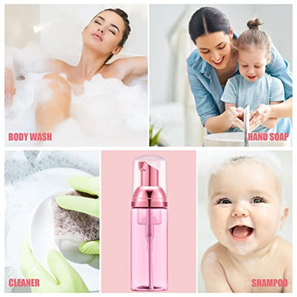 Lil Ray 2 Oz Empty Clear Rose Red Foam Pump Bottle, Travel Foamer Soap Dispenser for Lash Shampoo, Hand Soap, Foaming Cleaner(Rose Red Pump, 12 PCS) - color: Clear Rose Red
