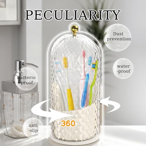 Multifunctional Rotating Toothbrush Holders with Sliding Lid, The 3-Slot Bathroom Countertop Vanity Organizer Perfect for Tooth Brush, Toothpaste, and Makeup Brushes Holder Storage (White) - color: White