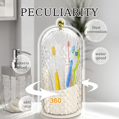 Multifunctional Rotating Toothbrush Holders with Sliding Lid, The 3-Slot Bathroom Countertop Vanity Organizer Perfect for Tooth Brush, Toothpaste, and Makeup Brushes Holder Storage (White) - color: White