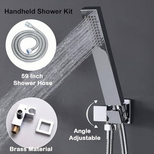 Dual Shower Mixer 6 Way Full Body Shower Head System Rain 12+8+8 Inch With Wall Mount 6 Pcs Jets 2 Handheld Shower Diverter Valve Digital Display Fauct Set，Chrome - color: Chrome