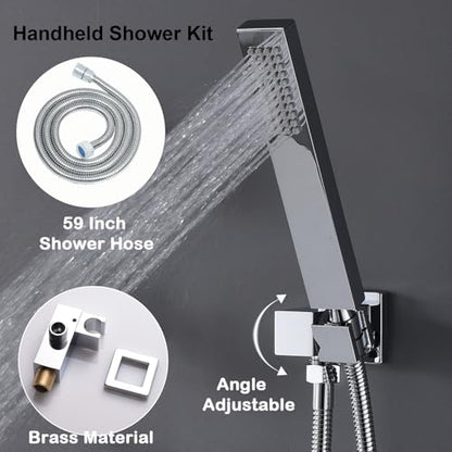 Dual Shower Mixer 6 Way Full Body Shower Head System Rain 12+8+8 Inch With Wall Mount 6 Pcs Jets 2 Handheld Shower Diverter Valve Digital Display Fauct Set，Chrome - color: Chrome