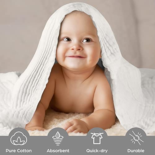 Baby Bath Towels, Super Soft Cotton Receiving Blanket for Baby's Delicate Skin,2Pack Swaddle Blanket for Newborns Toddlers Boy Girl,Baby Registry as Shower (White+White) - color: White+white