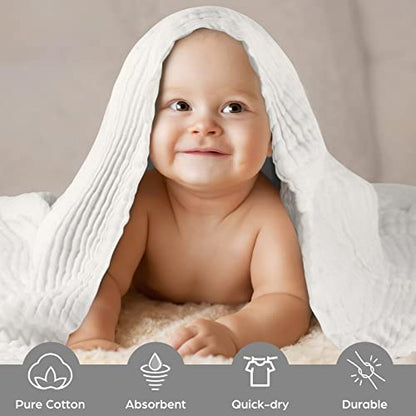 Baby Bath Towels, Super Soft Cotton Receiving Blanket for Baby's Delicate Skin,2Pack Swaddle Blanket for Newborns Toddlers Boy Girl,Baby Registry as Shower (White+White) - color: White+white