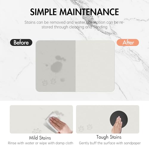 Newest Diatomite Stone Pet Feeding Mat for Dog&Cat–Super Absorbent Diatomite Fast Drying Stone Dog Food Mat, Quick Dry Dog Mats for Food and Water with Non-Slip Pad (24×16'', Off White, Square) - color: Off White Square