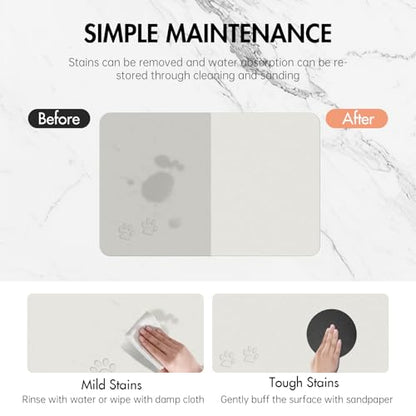 Newest Diatomite Stone Pet Feeding Mat for Dog&Cat–Super Absorbent Diatomite Fast Drying Stone Dog Food Mat, Quick Dry Dog Mats for Food and Water with Non-Slip Pad (24×16'', Off White, Square) - color: Off White Square