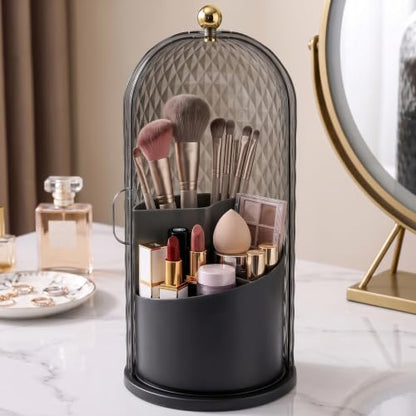 QIYVLOS Toothbrush Holders with Sliding Lid, Rotating 3 Slots Bathroom Organizer Countertop, Tooth Brush Toothpaste Holder Bathroom Counter Stand Caddy for Vanity Makeup Brushes Holder (Black) - color: Black