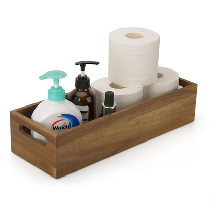 Natural Acacia Wood Bathroom Tray with Handles for Organizing Toiletries and Accessories - 16.5L x 6W inch