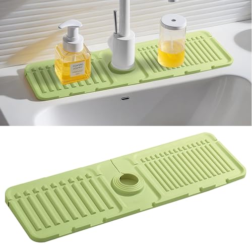 Faucet Mat for Kitchen Sink, Silicone Faucet Handle Drip Catcher Tray Mat, Silicone Kitchen Sink Splash Guard, Ideal Protective Tray for Stone Sinks in Kitchen & Bathroom - color: Green