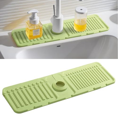 Faucet Mat for Kitchen Sink, Silicone Faucet Handle Drip Catcher Tray Mat, Silicone Kitchen Sink Splash Guard, Ideal Protective Tray for Stone Sinks in Kitchen & Bathroom - color: Green